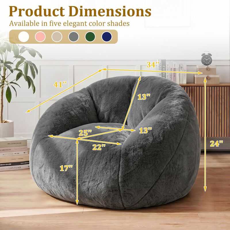 Vipbear Faux Fur Bean Bag Chair, Large Stuffed Bean Bag Sofa with Filler for Living Room, Bedroom image number 1