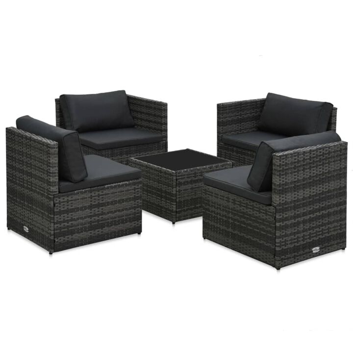 vidaXL 5 Piece Garden Lounge Set with Cushions Poly Rattan Gray
