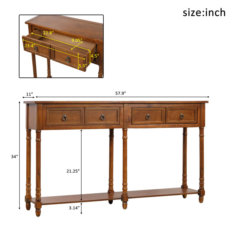 Console Table Sofa Table for Entryway with Drawers and Long Shelf Rectangular