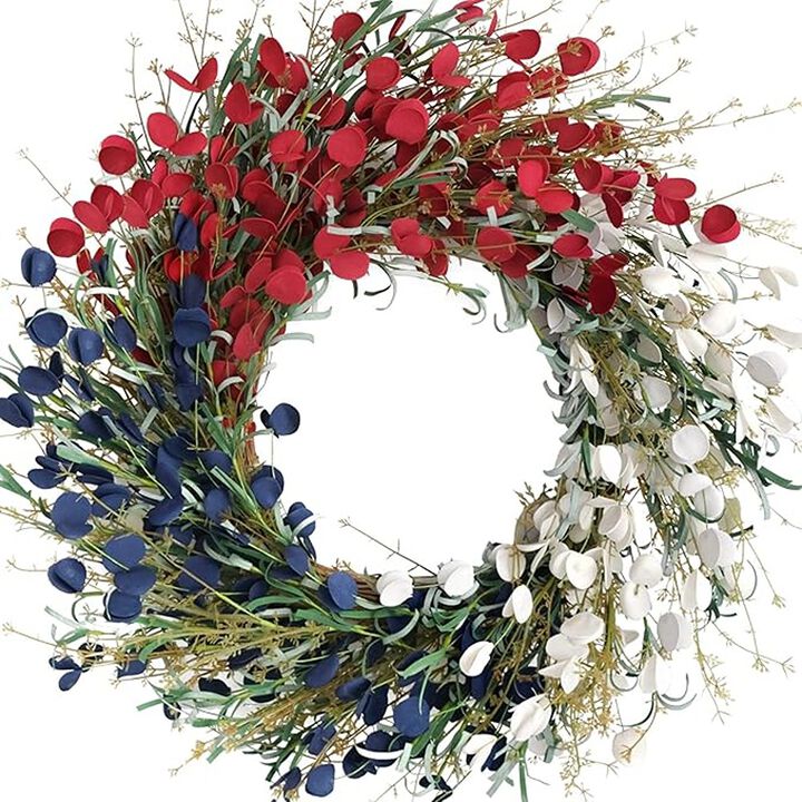 Flag Floral Wreath, Artificial Flowers, Patriotic Holiday Decor