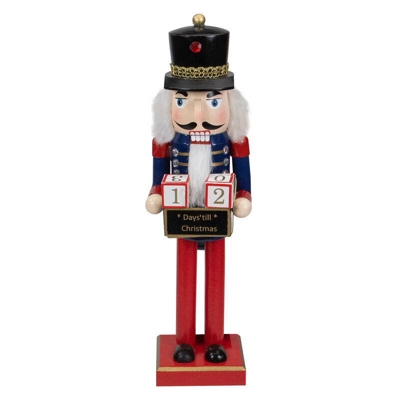 14" Red and Blue Christmas Nutcracker with Countdown Sign