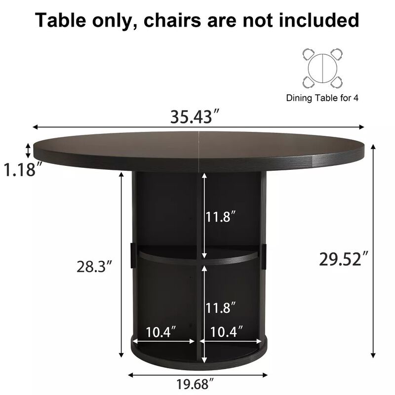 Vipbear 35.43" Round Dining Table for 4, Modern Wooden Kitchen Table with Built-in Storage Shelves image number 1