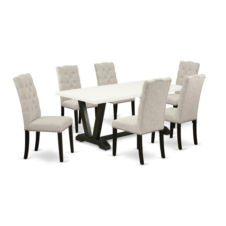 East West Furniture V626EL635-7 - 7-Piece Kitchen Table Set - 6 Kitchen Parson Chairs and Kitchen Dining Table Solid Wood Structure