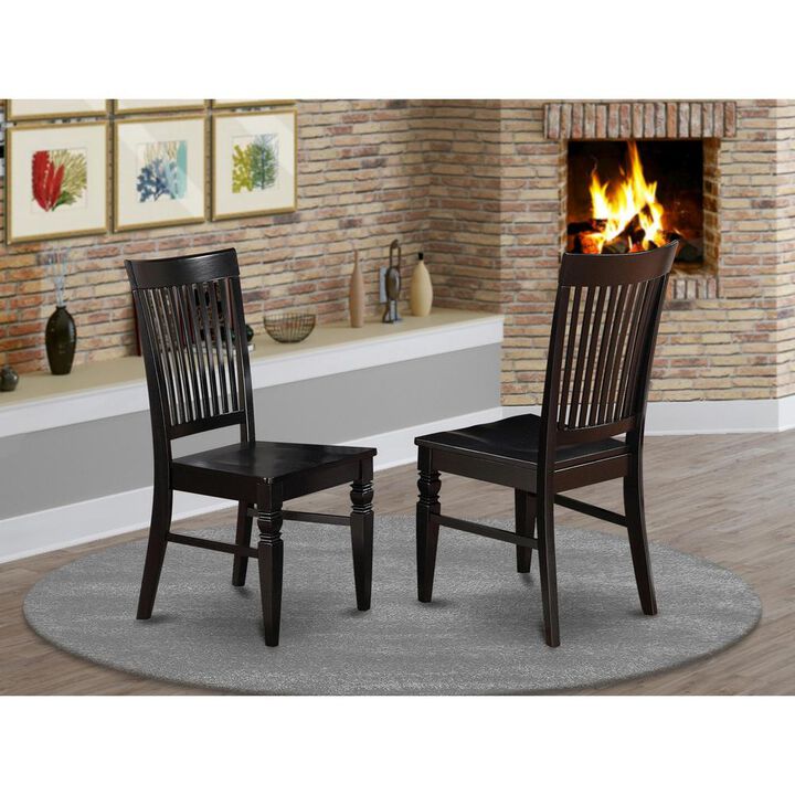 East West Furniture Weston  Dining  Wood  Seat  Chair  with  Slatted  Back  in  Black  Finish,  Set  of  2