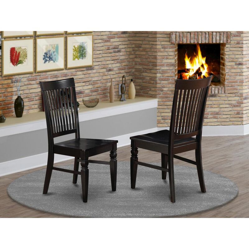 East West Furniture Weston  Dining  Wood  Seat  Chair  with  Slatted  Back  in  Black  Finish,  Set  of  2