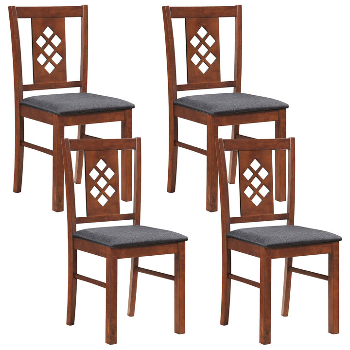 Modern Linen Style Kitchen Chairs Set of 4 Wooden Frame Upholstered Dining Room Chairs-Cherry