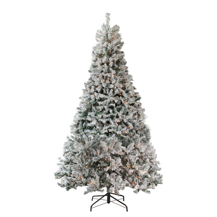 7.5' Pre-Lit Heavily Flocked Medium Pine Artificial Christmas Tree  Clear Lights