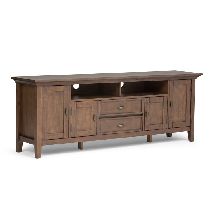 Redmond SOLID WOOD 72 inch Wide Transitional TV Media Stand in Rustic Natural Aged Brown For TVs up to 80 inches