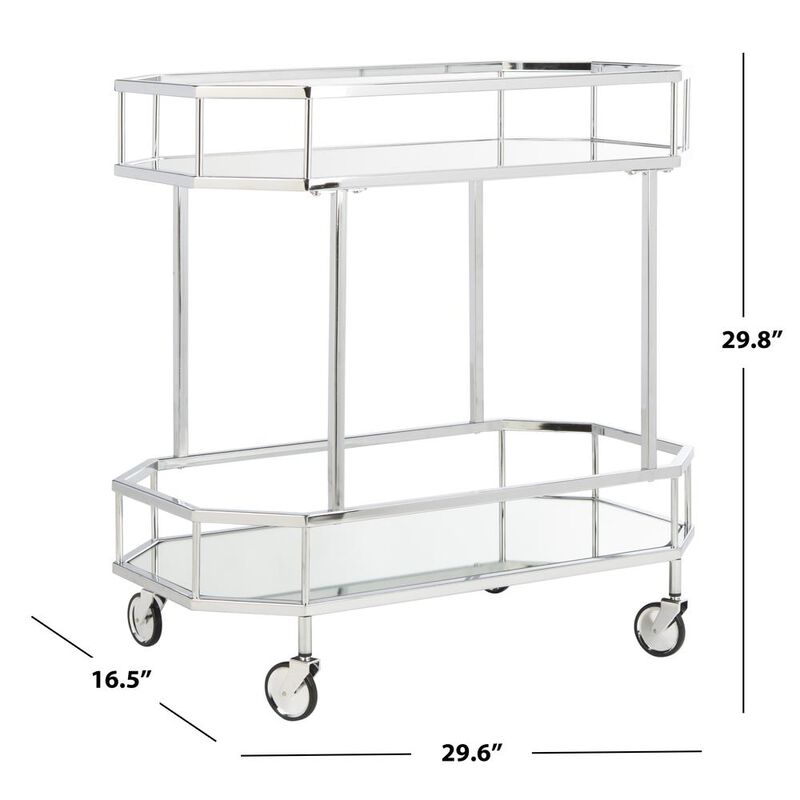 Safavieh Silva 2 Tier Octagon Bar Cart, Silver/Mirror