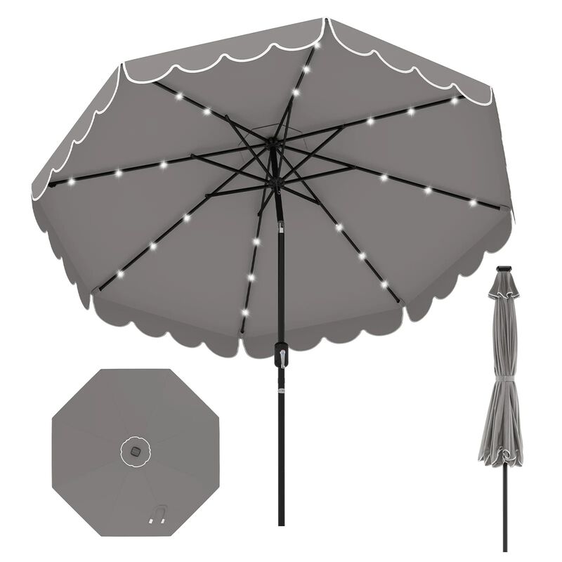 9.3 FT Solar Patio Umbrella with 24 LED Lights Vented Top and Ruffles image number 0