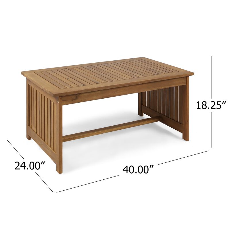 Gerry Outdoor Coffee Table, 40 Inch Rectangular Slat Brown Acacia Wood - Benzara