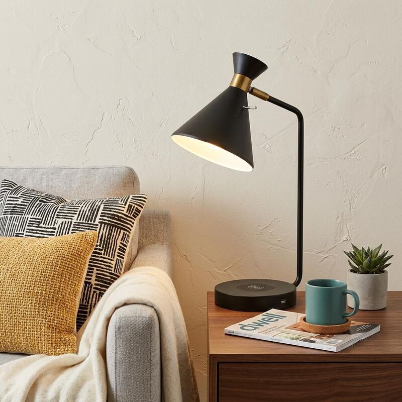 HomeRoots Asymmetrical Diabolo Black Metal Desk Lamp image number 1
