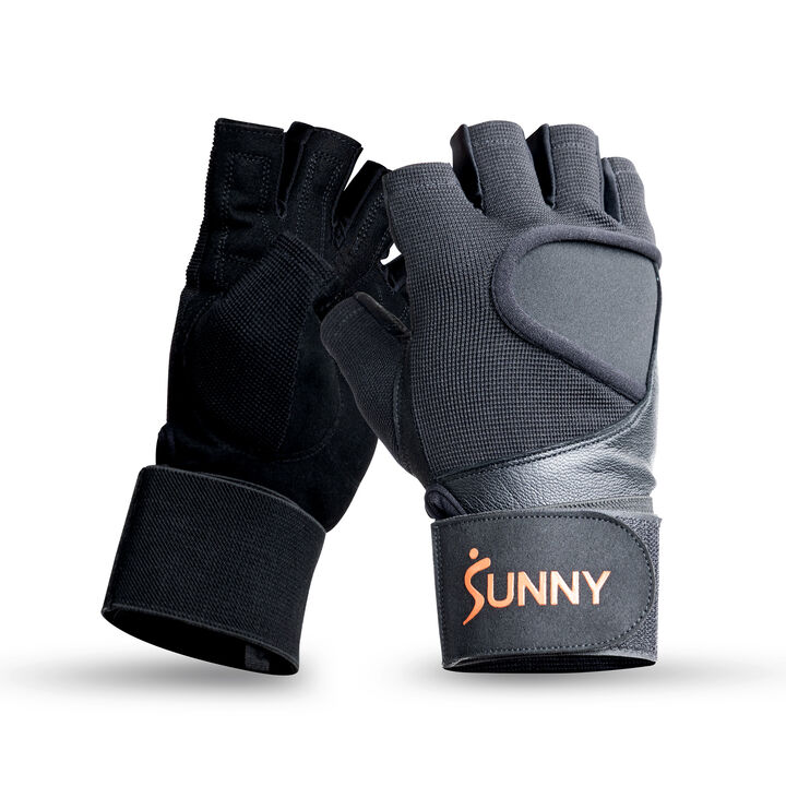 Sunny Health & Fitness Weightlifting Gloves with Built-In Wrist Compression and Padded Palm for Strength Training