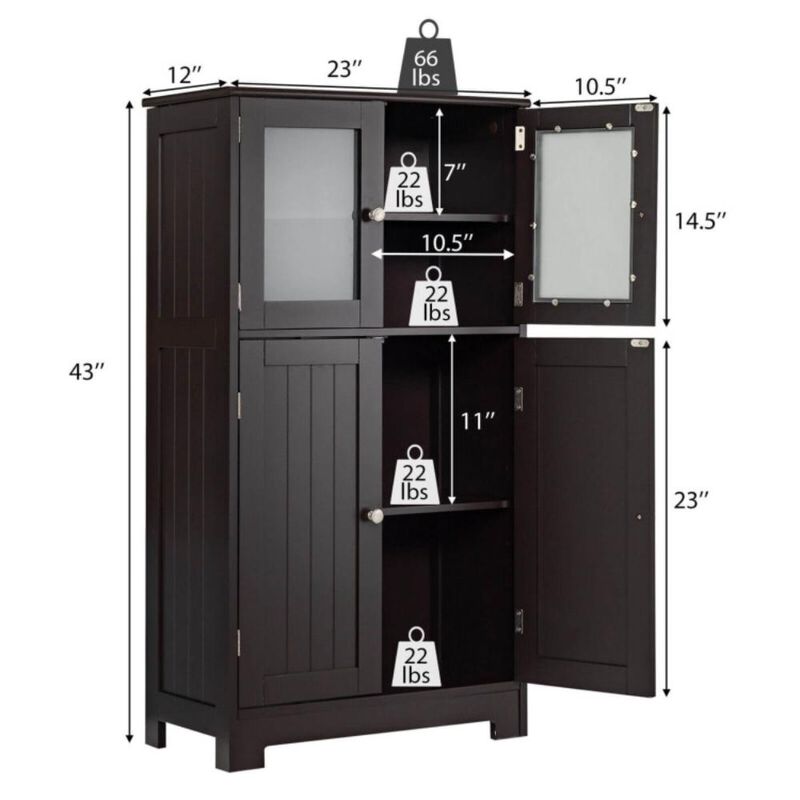 Hivvago Bathroom Floor Storage Locker Kitchen Cabinet with Doors and Adjustable Shelf