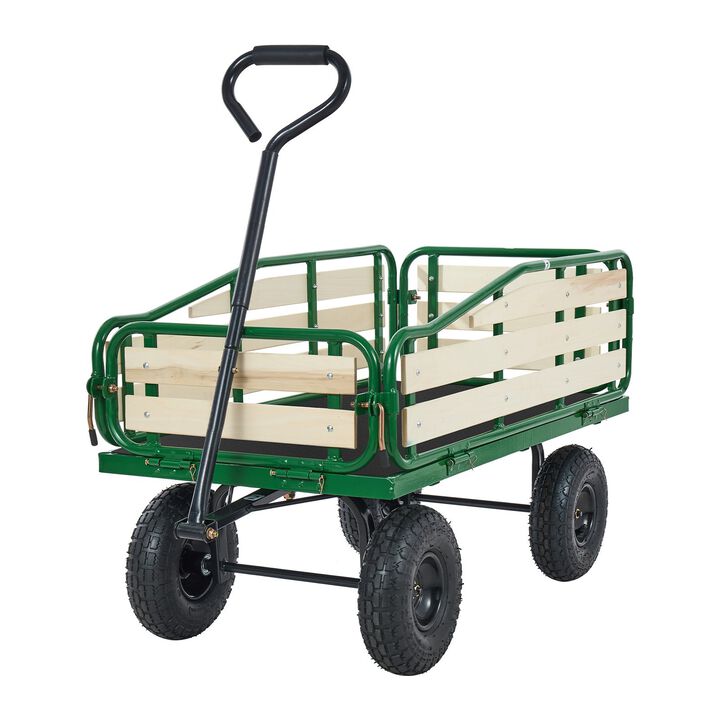 Pull Wagon for Kids with Foldable Panels, All-Terrain Wheels and Handle-Green