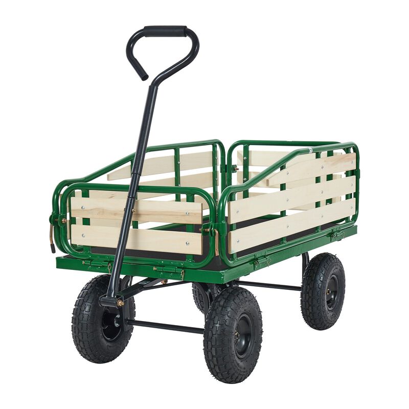 Pull Wagon for Kids with Foldable Panels, All-Terrain Wheels and Handle-Green image number 0