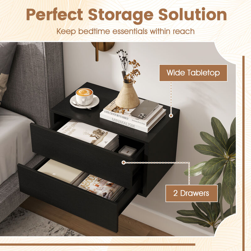 2 Packs Storage Drawers Wall Mounted Floating Nightstand for Bedroom image number 4