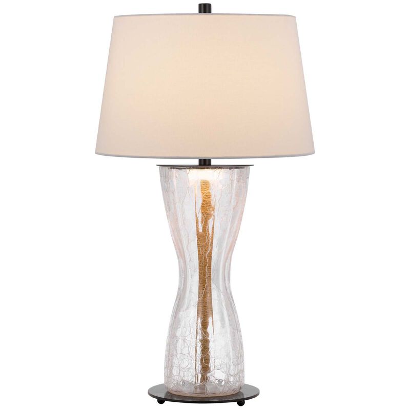 Table Lamp with LED Light, White Shade, 31 Inch Hourglass Glass Base image number 2