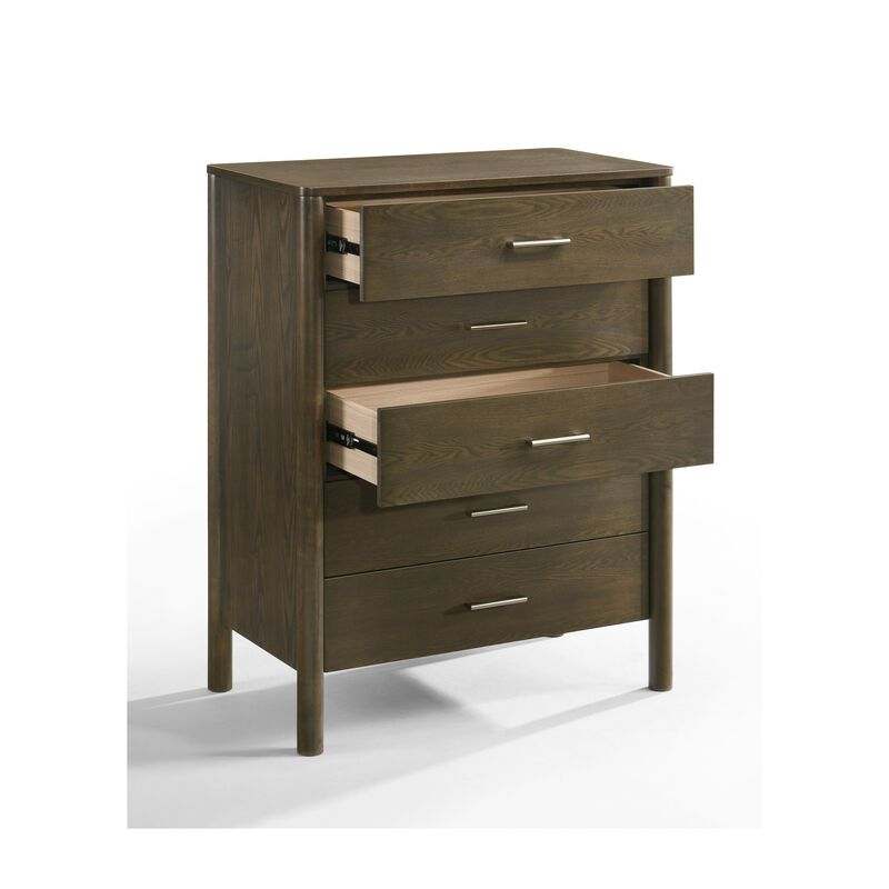 Cid Caro Tall Dresser Chest, 5 Drawers, Wenge Brown Rubberwood image number 1
