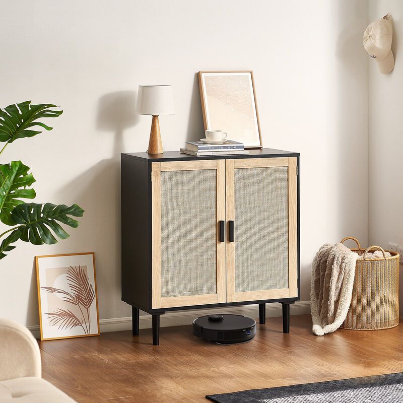 Rattan Buffet Cabinet with 2 Doors and Adjustable Shelves for Entryway Storage image number 1