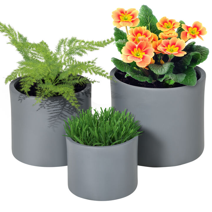 Outsunny Set of 3 Outdoor Planter Set, 13/11.5/9in, Flower Pots with Drainage Holes, Indoor Plant Pots for Porch, Entryway, Patio, Yard, Garden