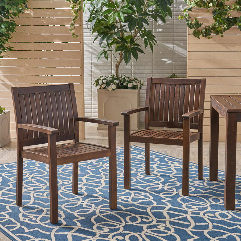 Merax Acacia Wood Outdoor Indoor Dining Chairs 2PCS