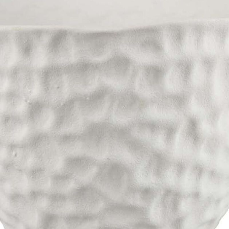 Decorative Bowl Shaped Planter, Hammered White Ceramic 12 Inch