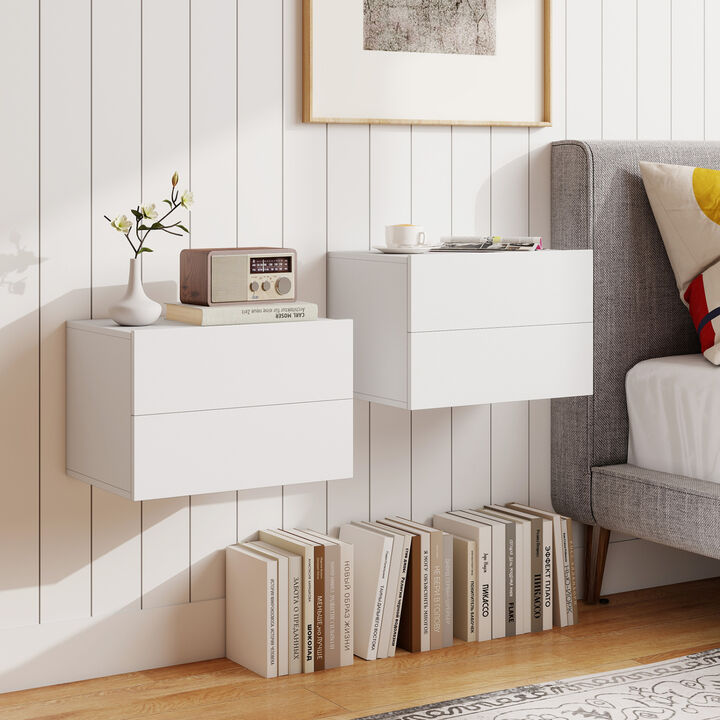 Wall-Mounted Floating Nightstand with 2 Storage Drawers for Bedroom