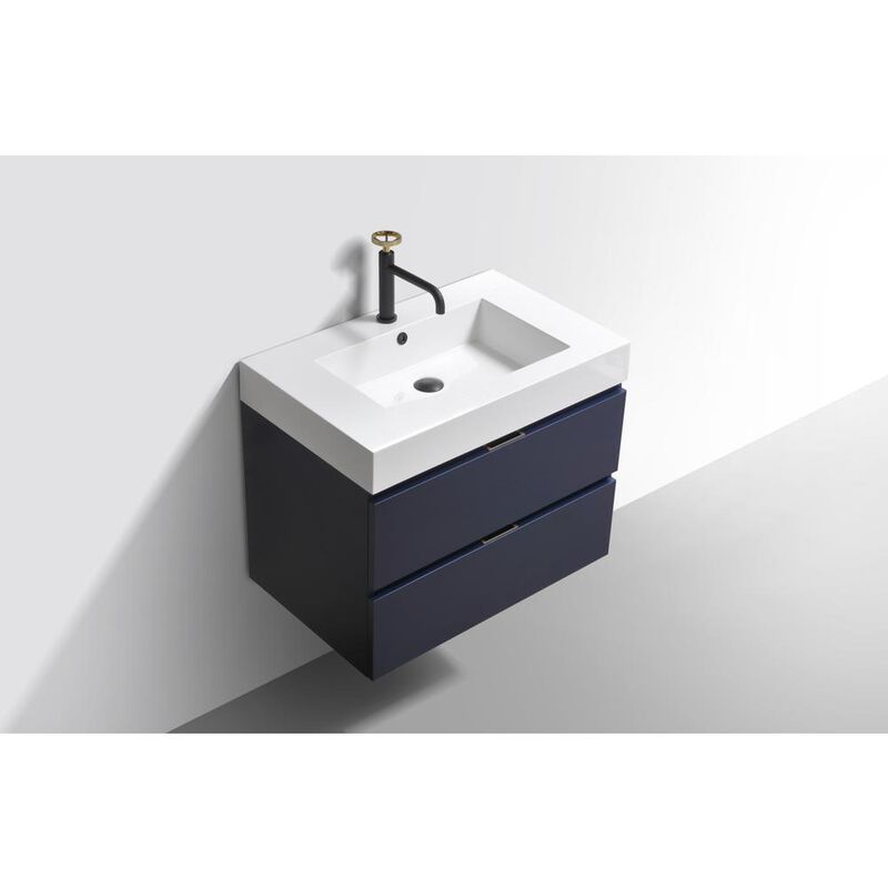 Kubebath Bliss 30 Blue Wall Mount Modern Bathroom Vanity