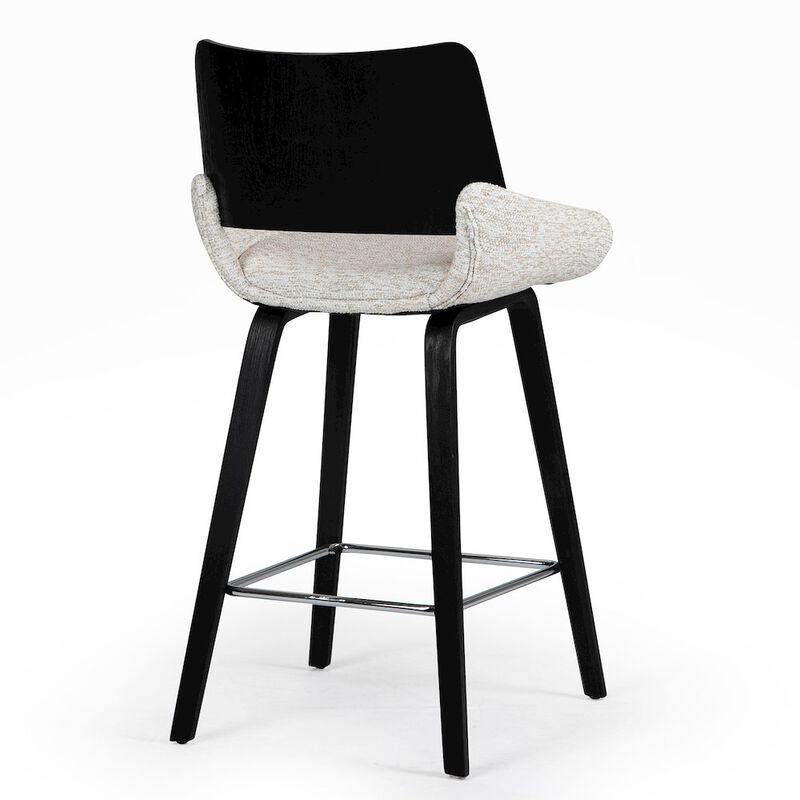 Glamour Home Bea White Two-Toned Linen Fabric Counter Stool with Black Wood Legs