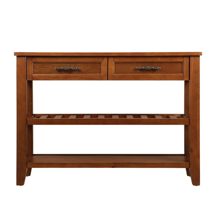 Whisen Mid-Century Style Console Table with Two Storage Drawers and Two Tiers Shelves - Espresso