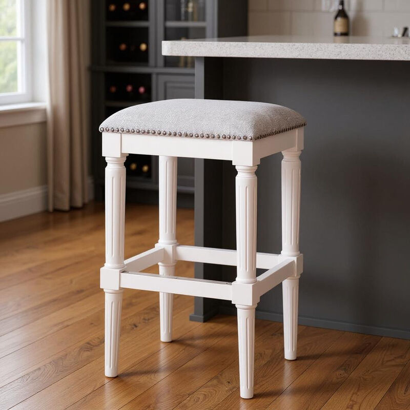 HomeRoots 31" Light Gray and White Solid Wood Backless Bar Height Bar Chair