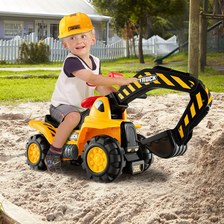 Kids Ride On Bulldozer Digger Toy with Safety Helmet and Working Shovel