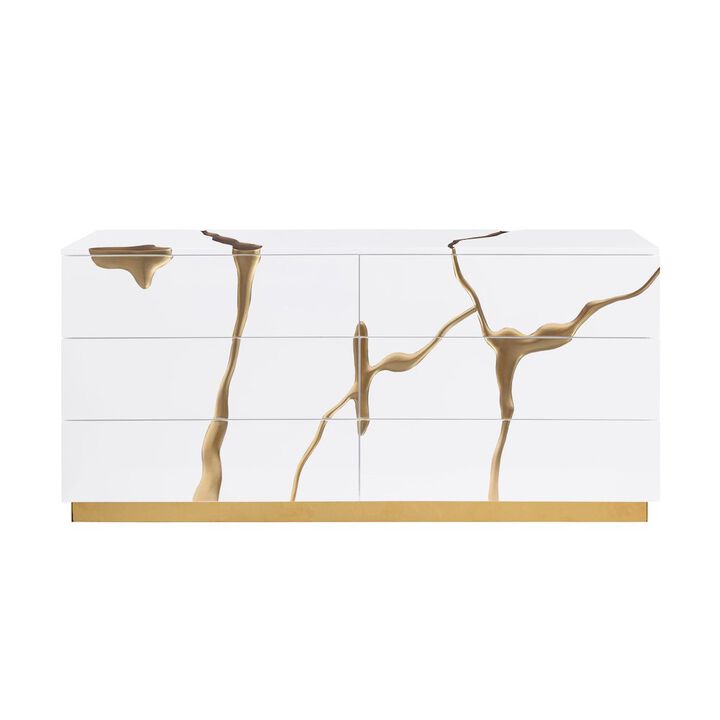 Lacquered Dresser with Striking Crack Accents Base