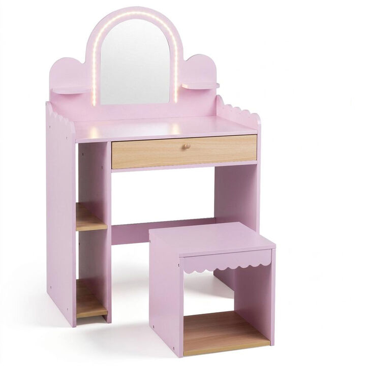 Dressing Table Pretend Play Set with 2 Shelves and Compartments