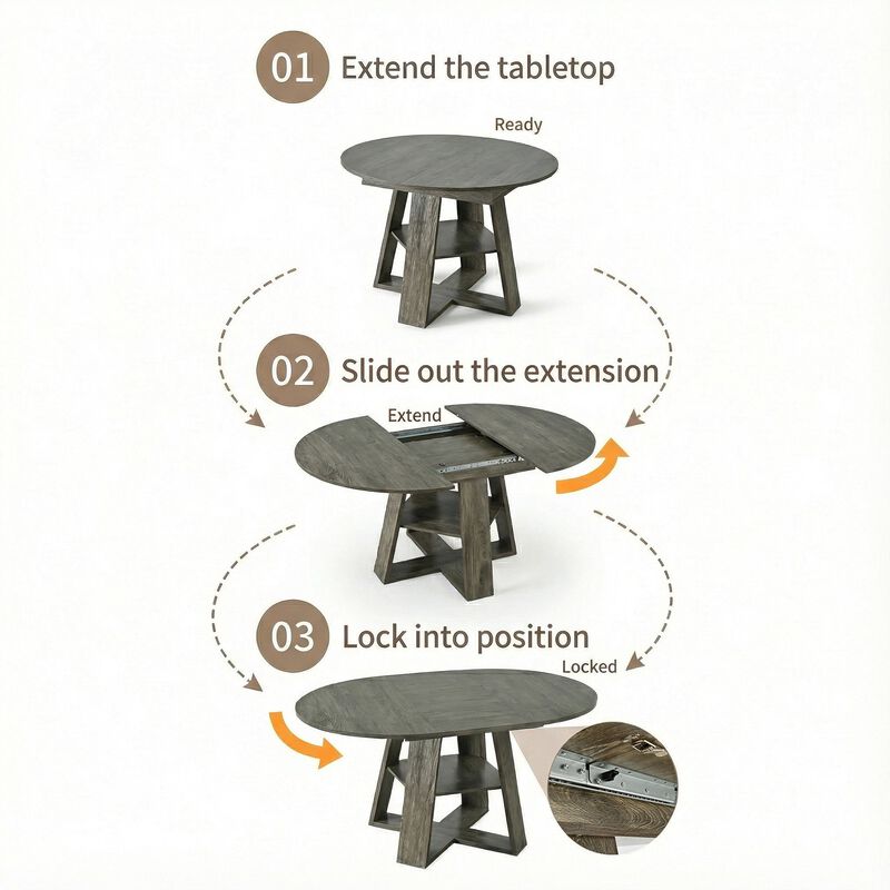 Extendable Round Dining Table for 4-8 People with Storage Shelf image number 7