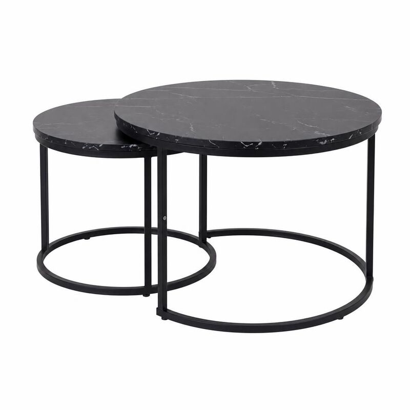 GOODSILO Round Nesting Coffee Table Set of 2, Space-Saving Stackable Side Tables with Marble Pattern Top and Sturdy Metal Frame for Living Room Bedroom Balcony image number 0