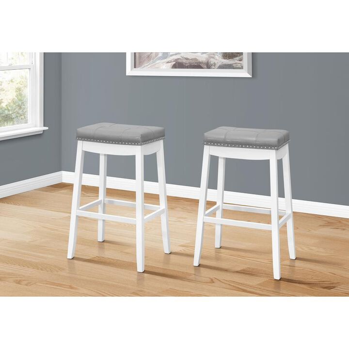 Bar Stool, Set Of 2, Bar Height, Saddle Seat, White Wood