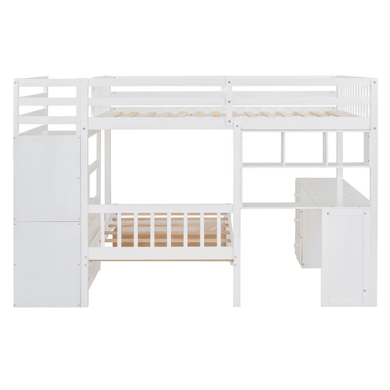 Whisen Full Over Twin Bunk Bed with Desk, Drawers and Shelves