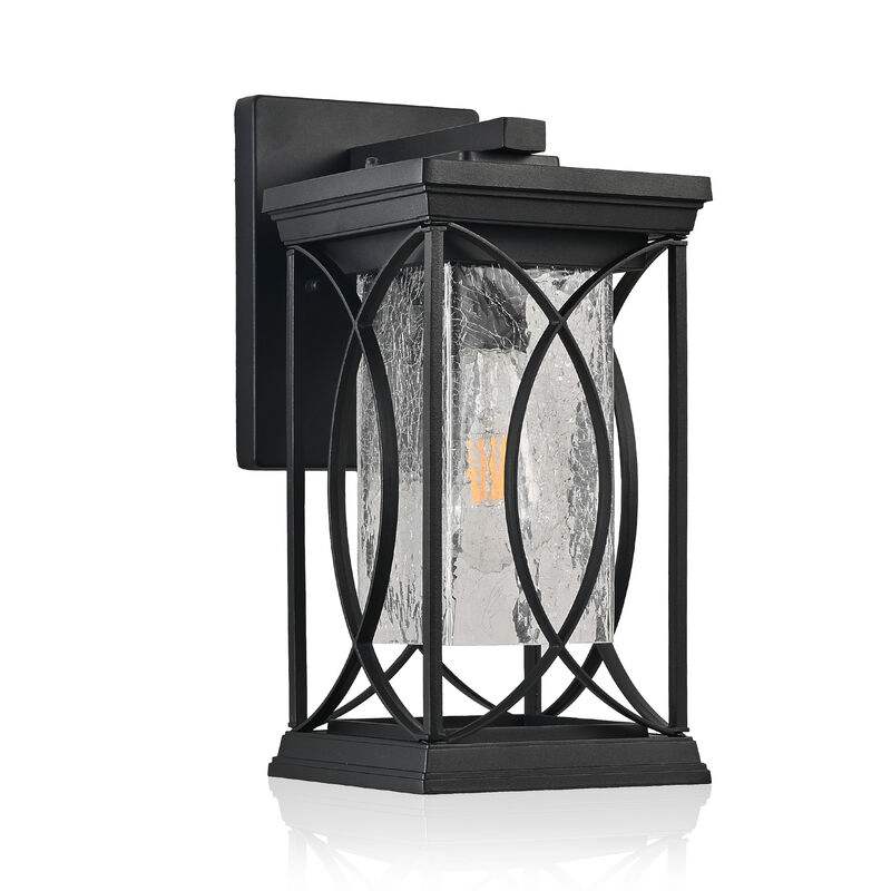 1-Pack Black Outdoor Wall Lantern with Crackled Glass &ndash; Weather-Resistant Exterior Sconce for Porch & Patio image number 0