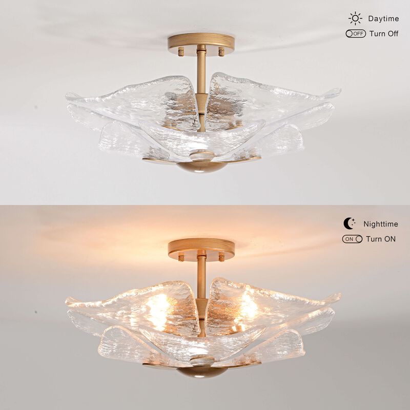 Brisa 4-light Modern Textured Glass Panels Flush Mount - Brushed Brass image number 5