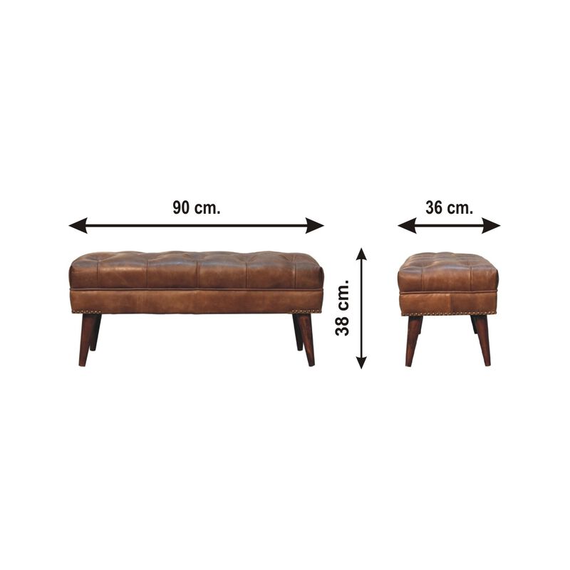 Artisan Furniture Harbour Brown Leather Solid Wood Bench