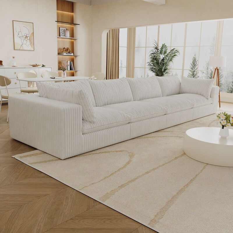 Whisen 157.6" Corduroy 4-Seater Cloud Sofa Deep Seat Couch image number 2
