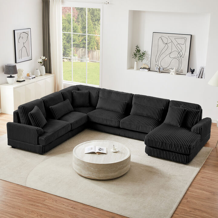 128.35" Oversized Corduroy U-Shaped Sectional Sofa