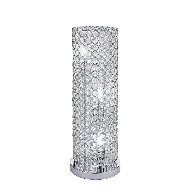 21 Inch Table Lamp, Crystal Stand, Open-Top Design, Silver Finished Metal-Benzara