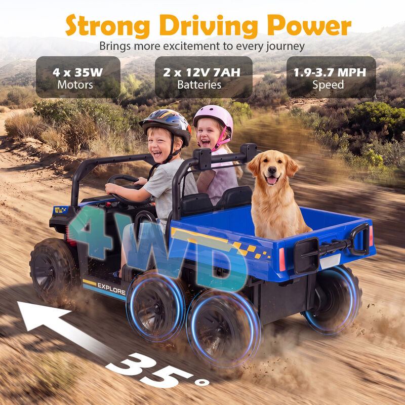 2 Seater 24V Ride On Dump Truck 4WD with Electric Dump Bed and Lights for Kids image number 5