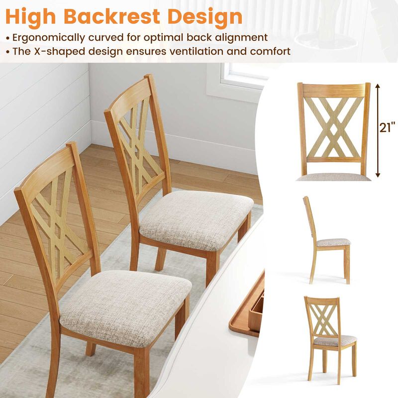 Set of 4 Linen Fabric Upholstered Dining Chairs with Rubber Wood Frame for Dining Room-Natural image number 6