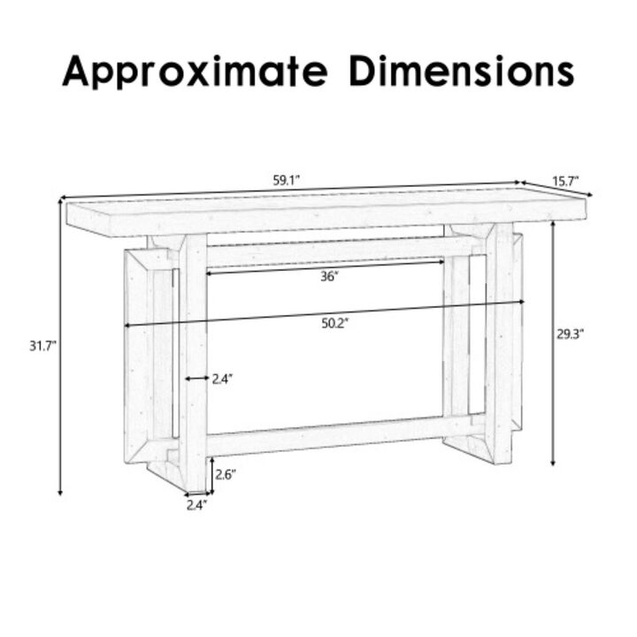 GOODSILO 59.1 Inch Extra Long Entryway Console Table with Pine Veneer, Solid Pine Legs, Triple Rectangle Design for Hallway, Living Room, Kitchen, Office