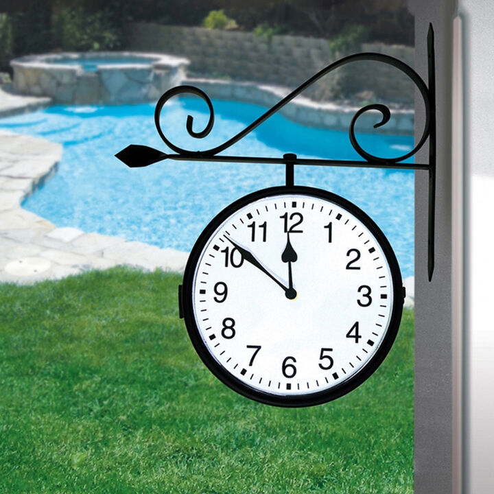 18" Battery Operated Black and White Double-Sided Large Print Mounted Outdoor Clock