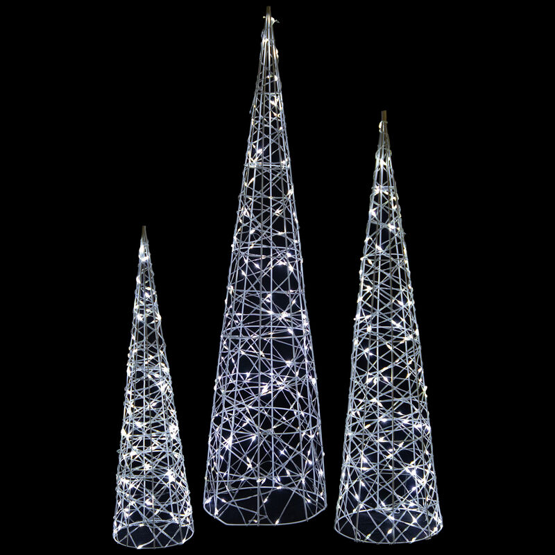 Set of 3 LED Lighted Twinkling Cone Trees Christmas Yard Decoration - Cool White Lights